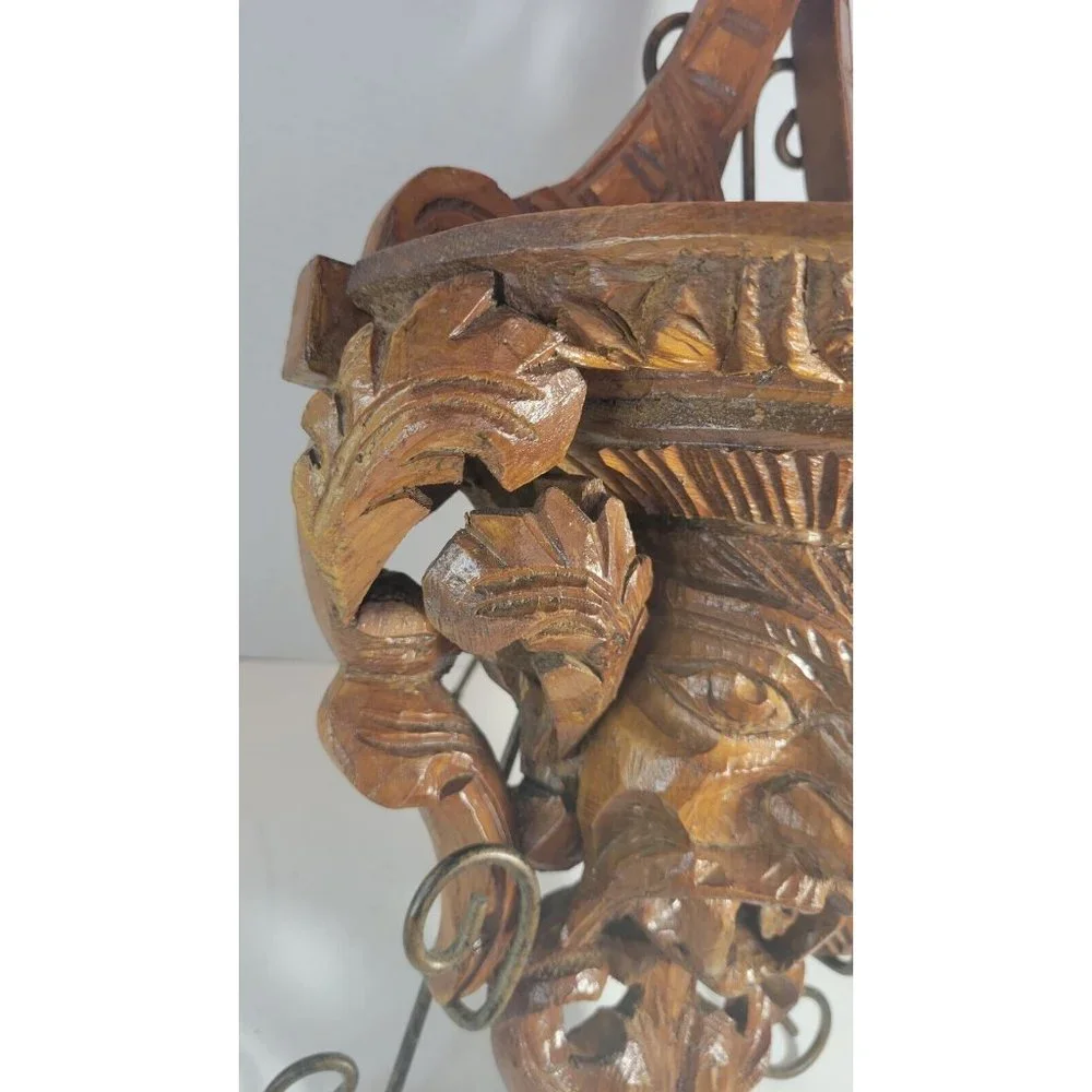 Beautifully Ornate Hand Carved Figural Wood Bracket Wall Shelf, set of two.